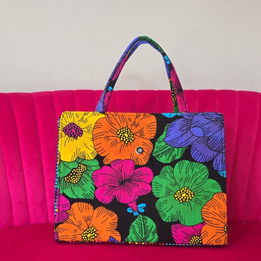 Black and Yellow Floral Tote Bag